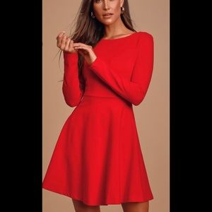 Lulu’s Forever Chic Red Long Sleeve Dress